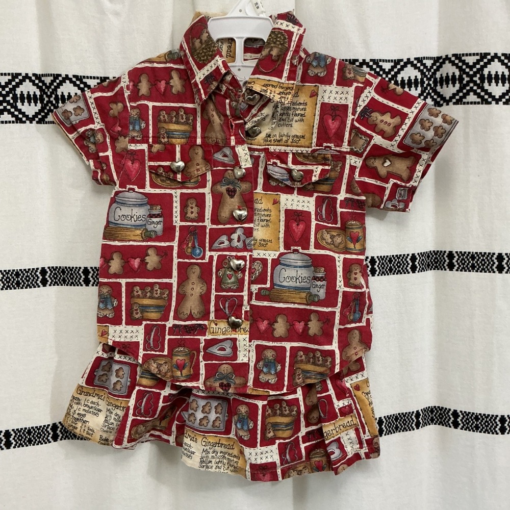Vintage SWAT Baby Girl 2-Piece Set 18M‎ Gingerbread Print Shirt & Shorts USA